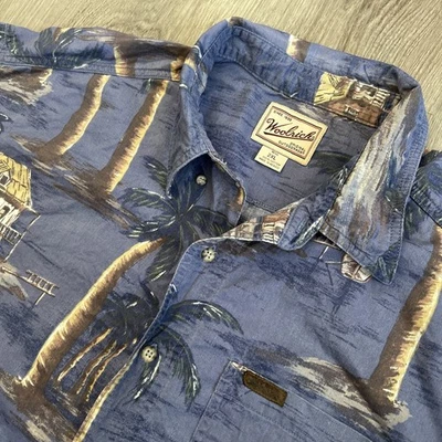 Camisa Woolrich Abotonada Para Hombres 2XL Azul Tropical Hawaiana Manga Corta De Colección Foto 1 de 4