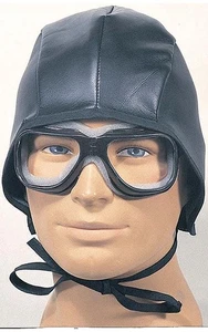 AVIATOR PILOT RETRO HELMET & GOGGLES ADULT MENS WOMENS COSTUME ACCESSORY - Picture 1 of 2