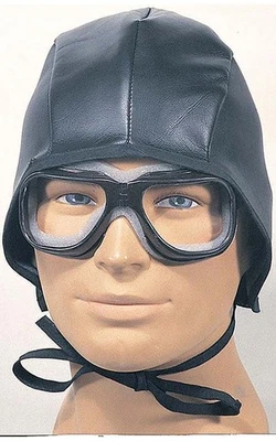 AVIATOR PILOT RETRO HELMET & GOGGLES ADULT MENS WOMENS COSTUME ACCESSORY - Image 1 of 2