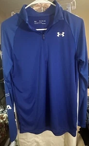 Under Armour Loose Heat Gear Pullover Long Sleeve 1/4 Zip Blue YXL Youth XL - Picture 1 of 4
