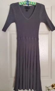 Lane Bryant Gray Sweater Dress Ribbed Knit V-Neck Short Sleeve Sz 14/16 - EXC - Picture 1 of 4