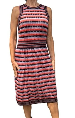 Vestido listrado tecido M Missoni roxo/rosa crochê malha sem mangas linha A tamanho 12 - Imagem 1 de 4