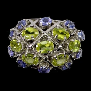 925 Sterling Silver Ring Oval Peridot Tanzanite Butterfly Gemstone Jewelry Size  - Picture 1 of 14