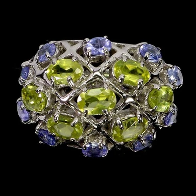 925 Sterling Silver Ring Oval Peridot Tanzanite Butterfly Gemstone Jewelry Size  - Image 1 of 4