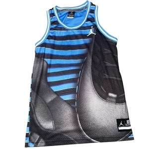 Air Jordan Jumpman Sneaker Jersey Striped Blue Gray Black Sleeveless Youth XL - Picture 1 of 4