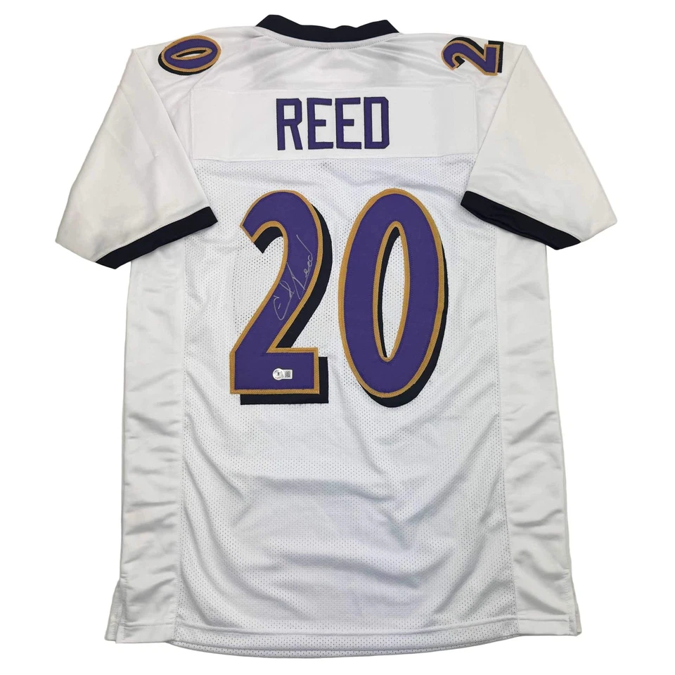 Camiseta de fútbol blanca autografiada/firmada Ed Reed Baltimore Beckett certificado de autenticidad BAS Foto 1 de 4