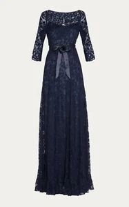 Teri Jon Navy 3/4 Sleeve Lace Illusion Gown Maxi Dress Size 10 - Picture 1 of 19