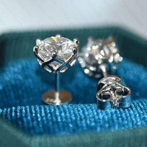 2.36 TCW Round Cut Moissanite Solitaire Push Back Earring 14K White Gold Plated - Picture 1 of 11