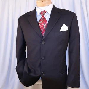 HUGO BOSS Navy Blue Solid Wool 3 Buttons Men Jacket Coat Size 40 S - Picture 1 of 11