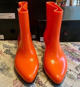 Melissa Ankle Boot + Jeremy Scott (Moschino) DK ORANGE AUTHENTIC Shoes 7 NIB - Picture 1 of 11