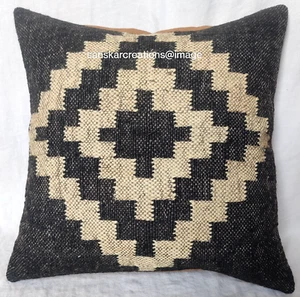 100% Natural Black Jute Cushion Cover Throw 18x18" Handmade Kilim Pillow Cases - Picture 1 of 5
