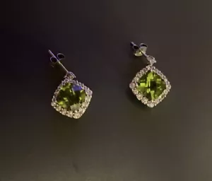 14K White Gold Peridot and Topaz Earrings - Picture 1 of 4