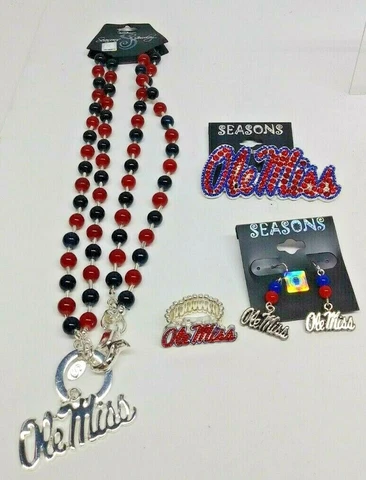 SEASONS COLLEGIATE JEWELRY OLE MISS NECKLACE PIN EARRINGS AND RING Cover