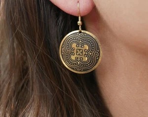 Boucles d'oreille orientales Bollywood sari bohème baba couleur or Delhi Inde - Foto 1 di 3