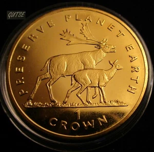 Gutse Île de Man, 1 Couronne 1994, Chamois, Baignée En Or,Sans Circulaire, Rare - Picture 1 of 4