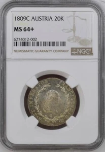 Austria 20 incrociatori 1809C NGC MS64+ UNC argento Praga zecca - Foto 1 di 4