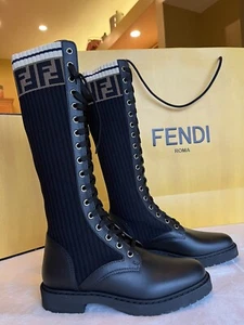 NEW Fendi Zucca FF Logo Printed Combat Boots Size 6.5/EU 37 NWT - Picture 1 of 7