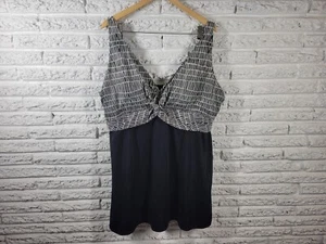 Catherines Women Swimsuit 28W Skirted Adjustable Wide Strap Black Geometric Bra - Picture 1 of 12