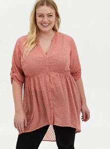 Torrid Tunic Lexie Desert Sand 34SLV Metallic Clip Dot Hi-Low Babydoll Chiffon - Picture 1 of 10