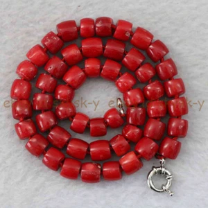 Natural Stone Red Coral 8-10mm Irregular Barrel Gemstone Beaded Necklace 14-36'' - Picture 1 of 16