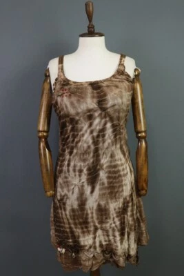 Elisa Cavaletti Brown Smoke Printed Linen Sleeveless Bodycon Tunic Dress M - Image 1 of 4