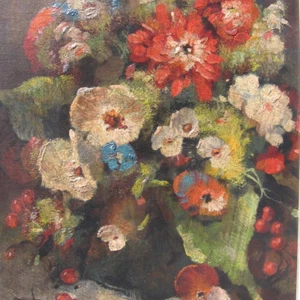 Faber Karl *1908 - STILLEBEN mit Blumen in VASE DAHLIEN still life Mohn  - Bild 1 von 7