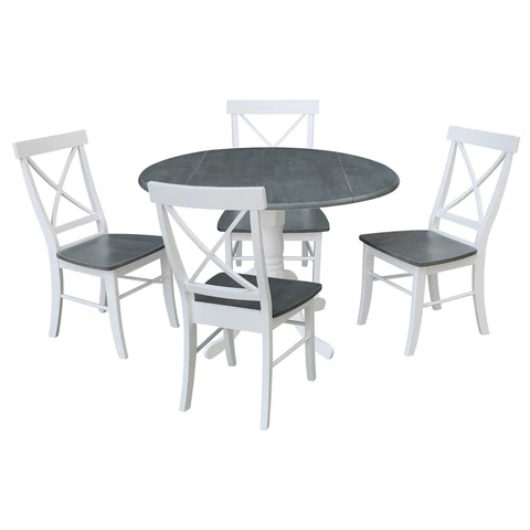 International Concepts 42 in. Dual Drop Leaf Dining Table with 4 X-back Chairs Cover