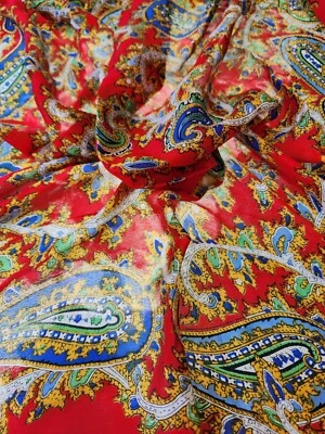 Cachecol vintage de chiffon transparente quadrado vermelho azul branco amarelo paisley 30 X 30"  - Imagem 1 de 4