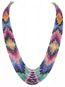 7 Layers Of Ruby Blue Sapphire Emerald Round Faceted Beads - Picture 1 of 2