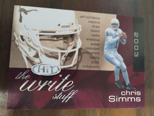 2003 SAGE Hit The Write Stuff Chris Simms #10 Rookie RC