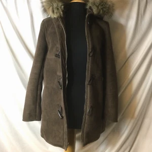 Land's End braune Wildlederimitat Winterjacke mit Kapuze und Kunstfell M 10-12 - Bild 1 von 6
