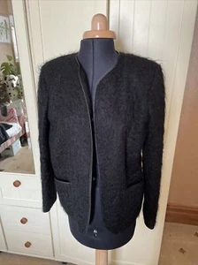 ALEXON Preloved Black Mohair Wool Knit Ladies Open Cardigan Coatigan Size 10 - Picture 1 of 12