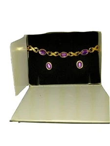 Avon elegantes Geschenkset Faux Amethyst Armband klein & Ohrringe neu im Karton 1992 - Bild 1 von 7