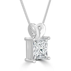 Colgante de diamantes solitario genuino H/SI2 1 quilate corte princesa oro blanco 18 quilate - Imagen 1 de 4