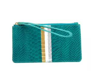 GiGi New York Wristlet Pouch Leather Zip Top 4x7" Turquoise - Picture 1 of 7