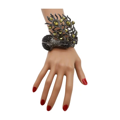 Women Black Metal Cuff Bracelet Fashion Peacock Feather Bling Fancy Bird Jewelry - Image 1 of 4