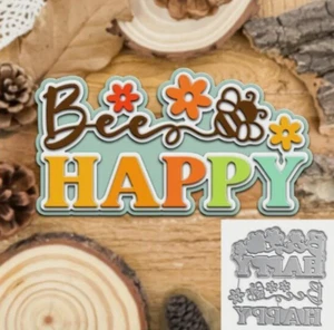 Happy Bee Word Metal Cutting Die Stencil Paper Card Scrapbooking UK - Picture 1 of 3