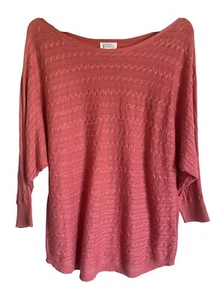 Market & Spruce Cable Knit Silk Blend Knit Top Size Large Coral Pink Boat Neck - Picture 1 of 5