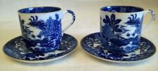 COPELAND SPODE TWO TEMPLES BROSELEY WILLOW PATTERN PAIR OF COFFEE CUPS & SAUCERS