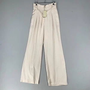 Rami Brook Women Natasha Pant 4 Cream Lurex Belted Wide Leg High Waist NEW - Picture 1 of 12
