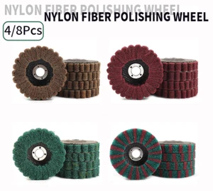 4/8Pcs 100mm Nylon Fiber Flap Buffing Grinding Scouring Pad For Angle Grinder - Picture 1 of 11