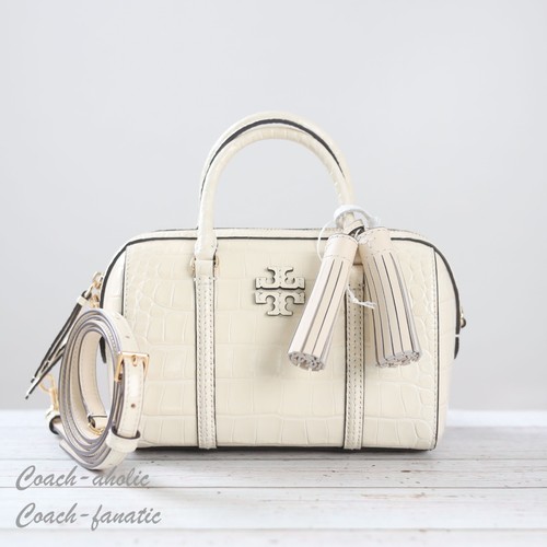 Borsa a tracolla nuova con etichette Tory Burch 153463 Thea Mini in pelle goffrata nuova crema
