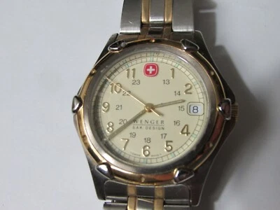 WENGER S.A.K. Reloj Hombre DISEÑO Dorado Tono Plata Ejército Suizo 095 0695 Batería Nueva Foto 1 de 4