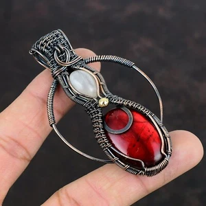 Regalo para ella colgante envuelto en alambre de labradorita de fuego rojo joyería de cobre 2,95" - Imagen 1 de 6