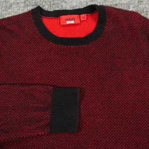 HUGO Boss Sweater Mens Small Red Black Textured Knit Pullover Crewneck - Picture 1 of 16