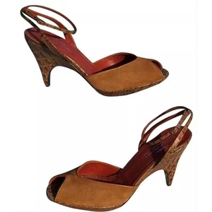 Donald Pliner Brown Camel Platform Gator Leather Open-toe Ankle Shoe NWT $275 - Picture 1 of 7