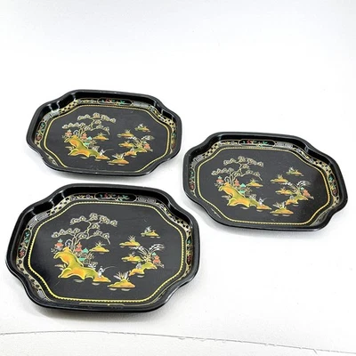 SET 3 METALLSCHALEN JAPANISCHER STIL SCHWARZ GOLD ORIENTALISCHES DESIGN ELITE TABLETTS ENGLAND - Bild 1 von 4