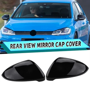 2X Gloss Black Side Wing Mirror Cap Cover Replacement for VW Golf 7 MK7 GTI GTD - Picture 1 of 14