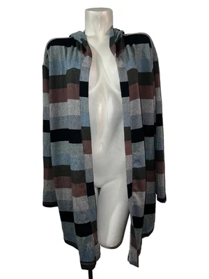 Nuevo cárdigan con capucha Tru Self para mujer 3X rayas frente abierto manga larga gris negro Foto 1 de 4