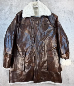 Herren Kunstleder Sherpa gefüttert Rancher Mantel braun Lammfell Auto Jacke L - Bild 1 von 10